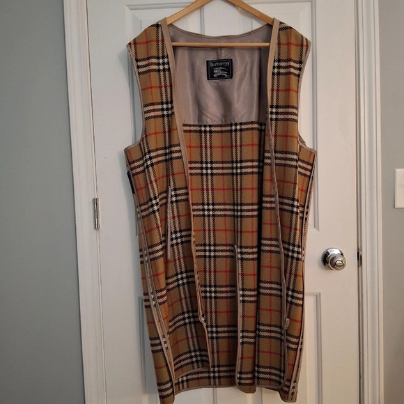 Vintage Burberry Overcoat Mens Tan Novacheck Plaid Long Checkered Trench SZ 46 - Picture 12 of 16